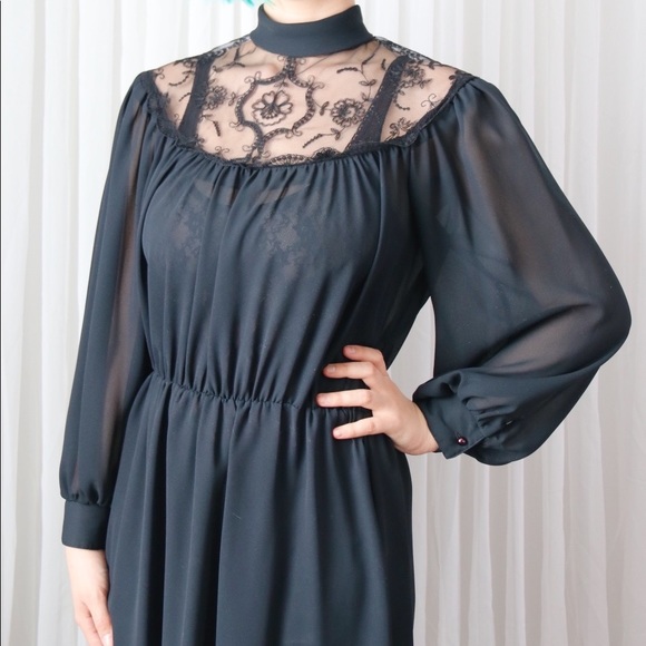 80’s Victorian Inspired Gothic Prairie Dress - Picture 2 of 8